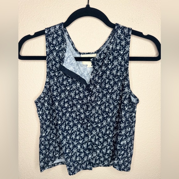 NWT Sézane Loriane Navy Floral Cropped Tank Top Size S - Picture 4 of 6